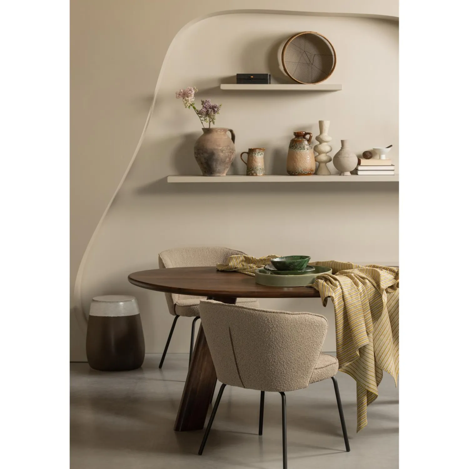 Discount WOOOD Admit eetkamerstoel bouclé Beige