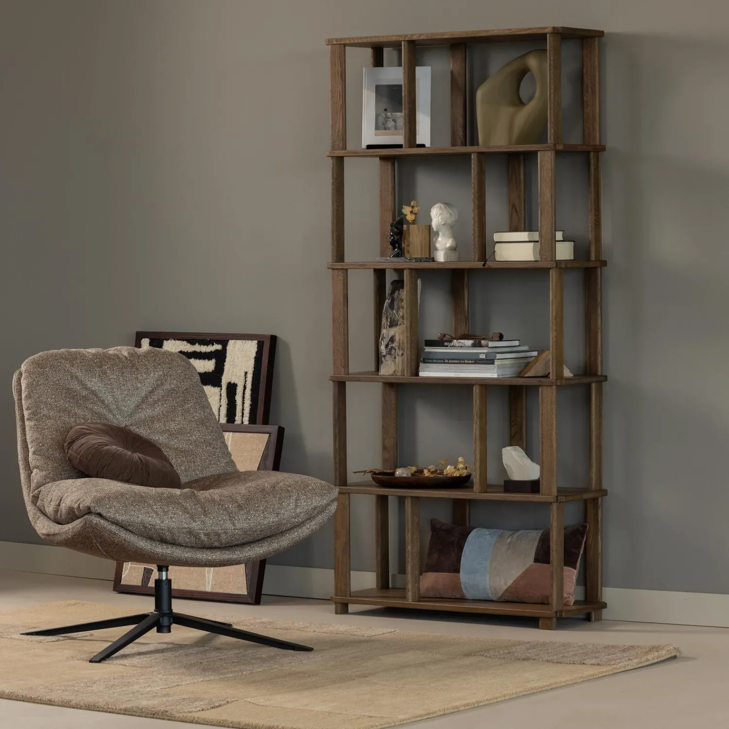 Sale WOOOD Arve draaifauteuil bedrukte stof natural melange