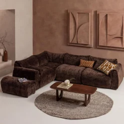 Clearance WOOOD Baggy hoekbank links 3D chenille Donkerbruin