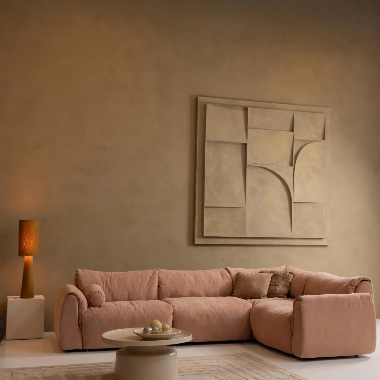 Online WOOOD Baggy hoekbank rechts geweven chenille oud roze Oudroze