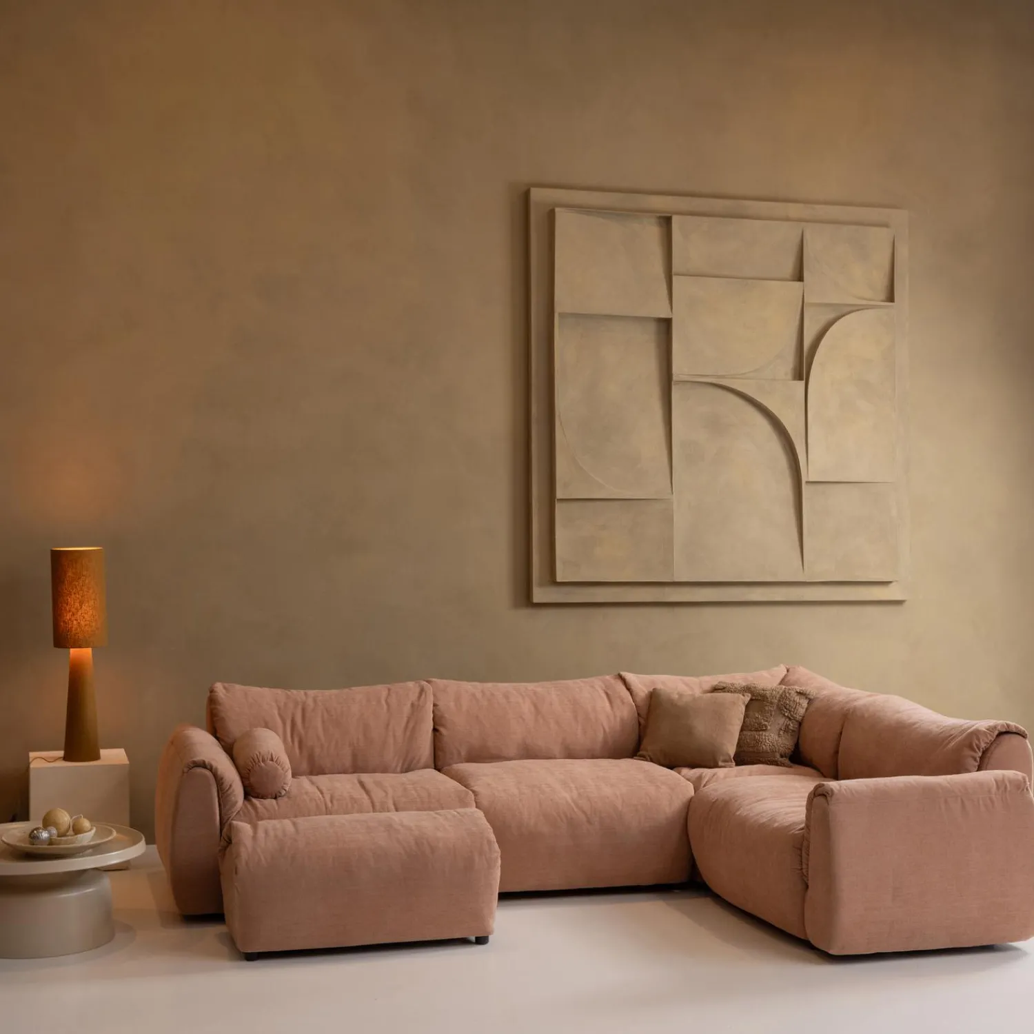 Online WOOOD Baggy hoekbank rechts geweven chenille oud roze Oudroze