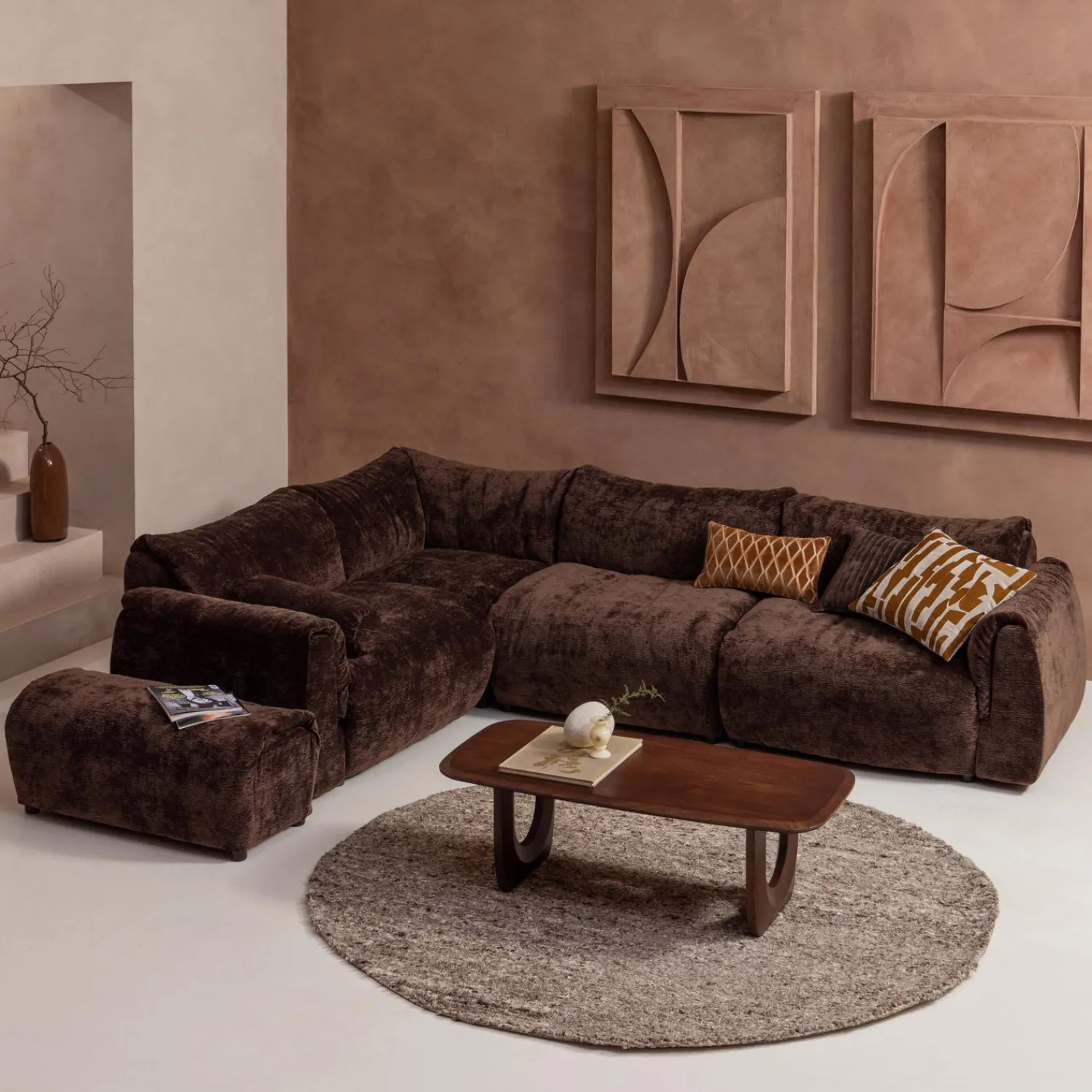 Best WOOOD Baggy hoekelement 3D chenille Donkerbruin