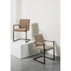 Discount WOOOD Bas eetkamerstoel geweven stof Zand melange