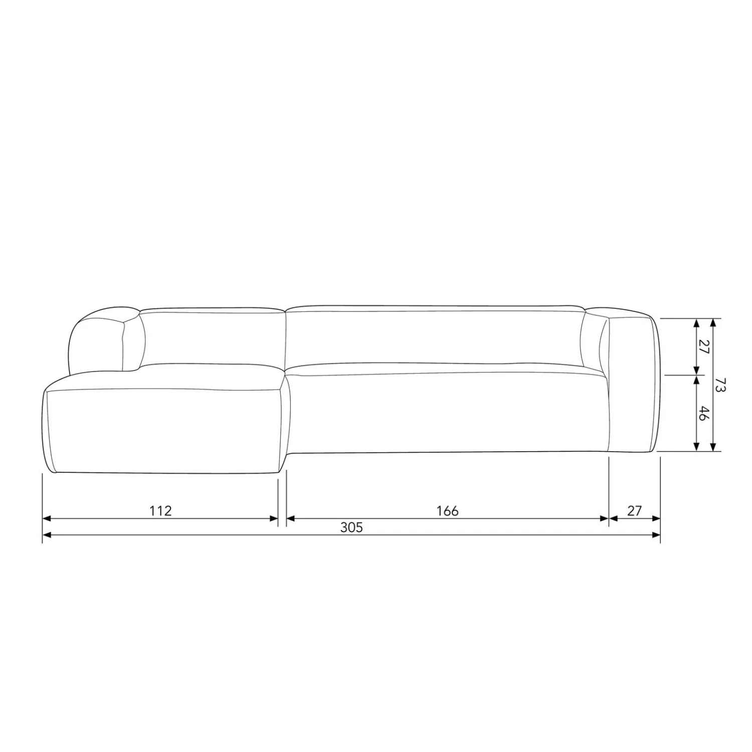 Hot WOOOD Bean hoekbank links incl. kussens melange Lichtgrijs