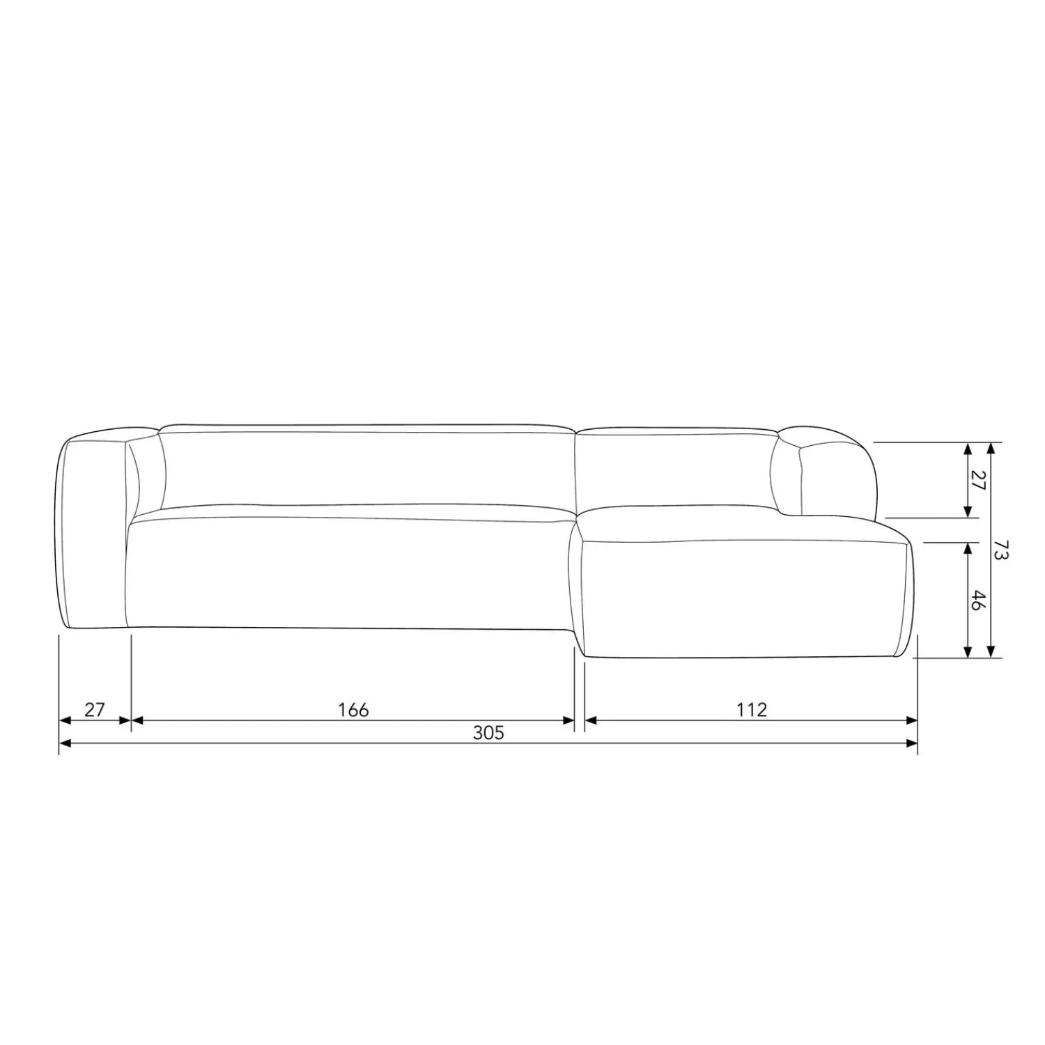 Outlet WOOOD Bean hoekbank rechts ecoleer Zwart
