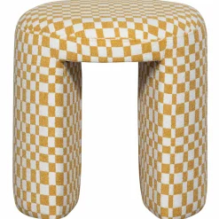 Outlet WOOOD Charlie gestoffeerde kruk ruit dessin Geel