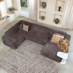 Hot WOOOD Cloud hoekbank links geweven chenille Warm bruin