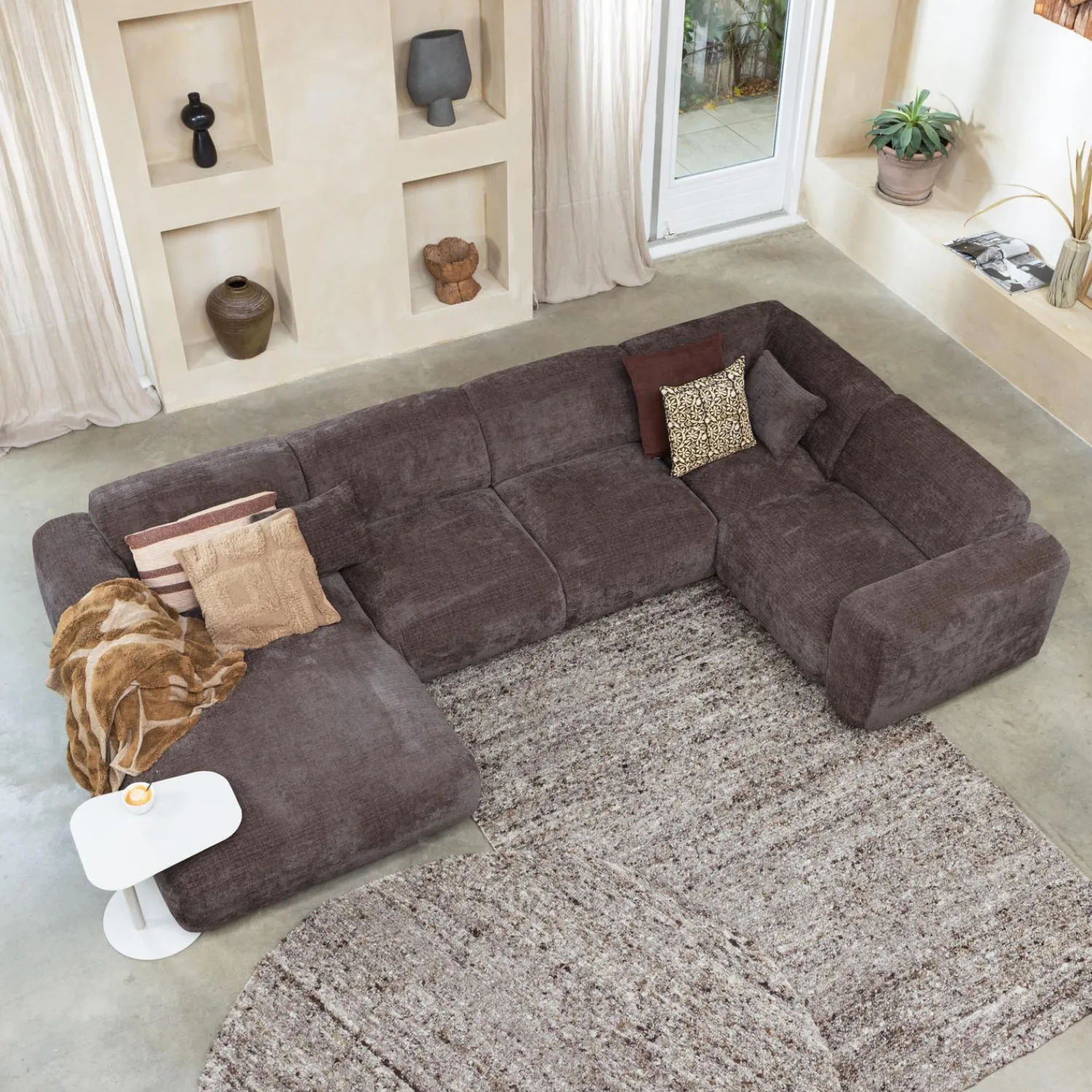 Discount WOOOD Cloud hoekbank rechts geweven chenille Warm bruin