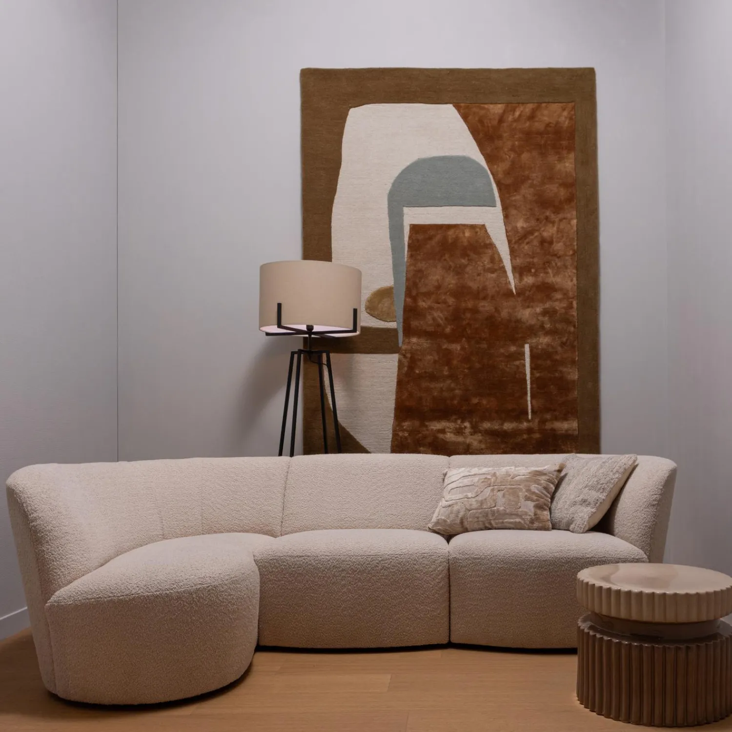 Sale WOOOD Coco 3-zits bank ronding links bouclé Crème