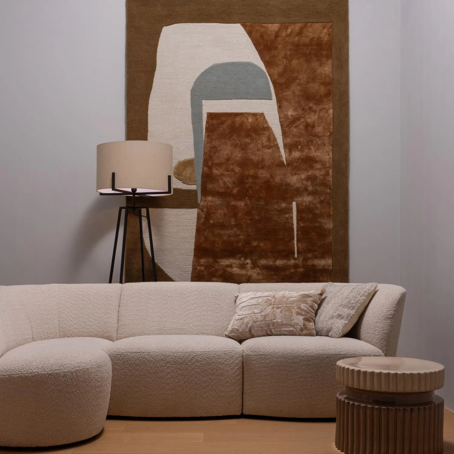 Sale WOOOD Coco 3-zits bank ronding links bouclé Crème