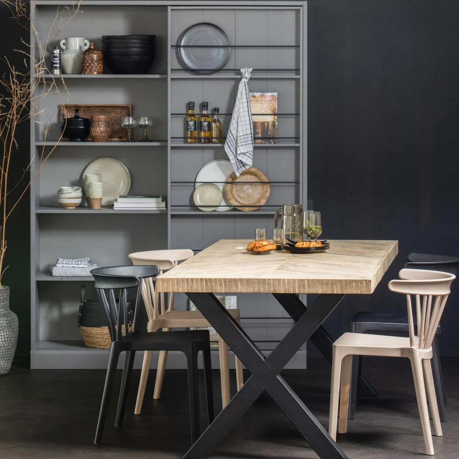 Hot WOOOD Combi-Tablo: mango visgraat 200x90 & Alkmaar poot