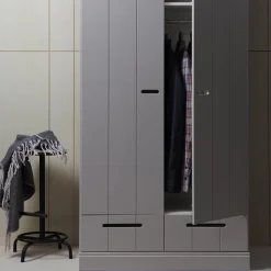 Online WOOOD Connect 2-deurs kledingkast + lade Betongrijs