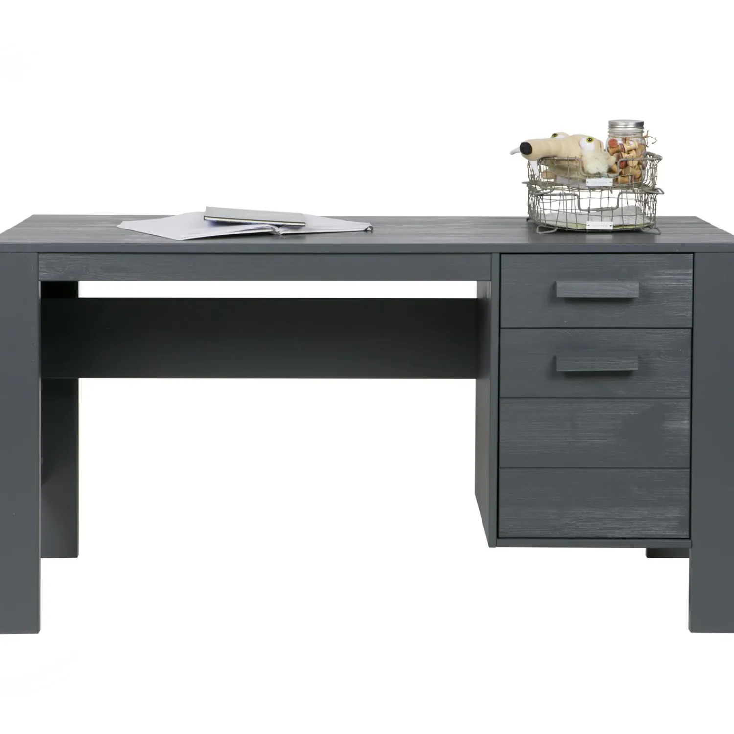 WOOOD Dennis bureau grenen steel grey geborsteld Staalgrijs