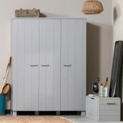 Online WOOOD Dennis 3-deurs kast grenen geborsteld Betongrijs