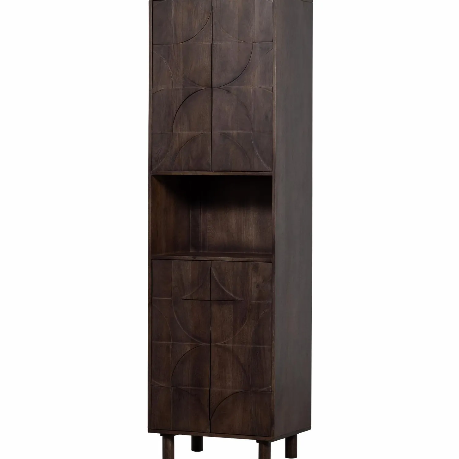 Discount WOOOD Draw 4-deurs opbergkast met open vak mango hout walnoot