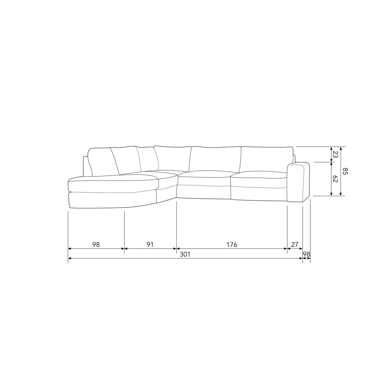 Outlet WOOOD Family hoekbank ronding links Antraciet