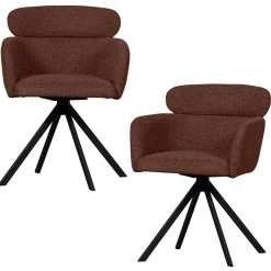 Hot WOOOD Fenne draaibare eetkamerstoel geweven stof kastanje Kastanjebruin