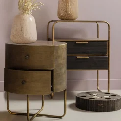 Discount WOOOD Glossy rond kastje metaal antique brass