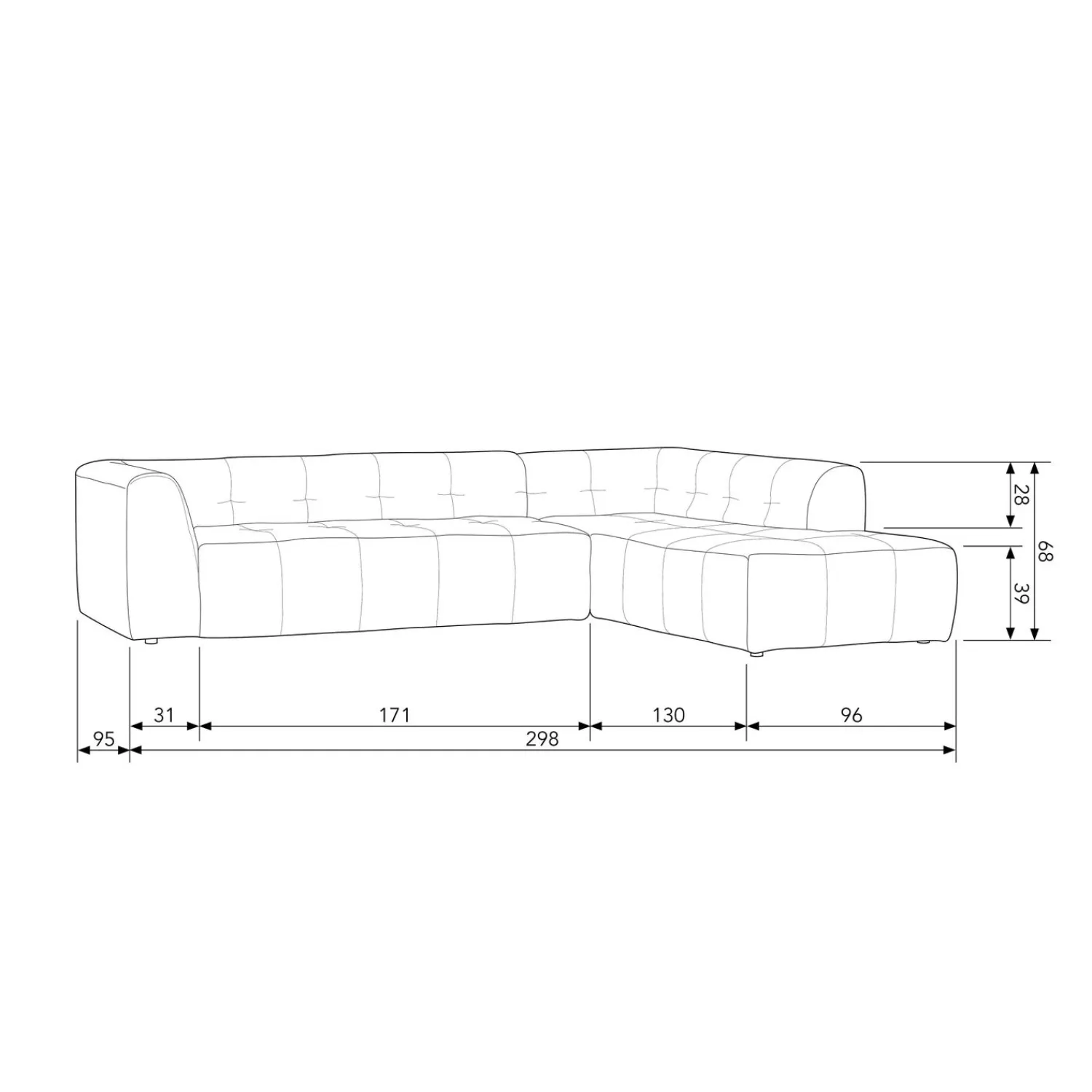 Clearance WOOOD Grid hoekbank rechts geweven stof Zand