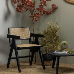 Hot WOOOD Gunn eetkamerstoel rattan/hout zwart