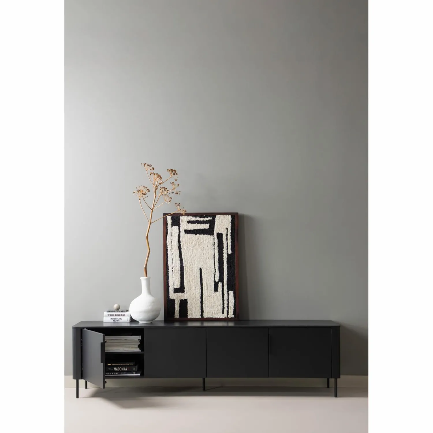 Online WOOOD Gunnar tv meubel 200 cm grenen Matzwart