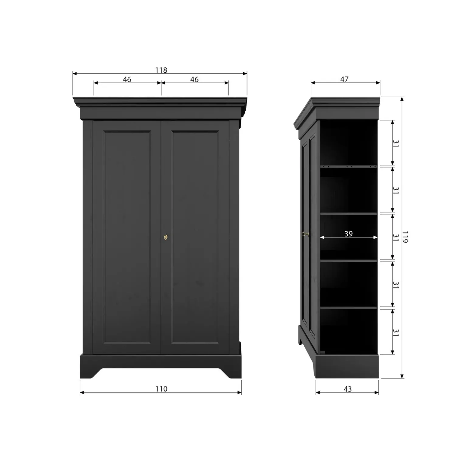 New WOOOD Isabel brocante kast grenen Matzwart