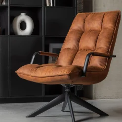 Discount WOOOD Jouke draaifauteuil met armleuning leerlook cognac