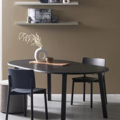 Sale WOOOD Lange Jan uitschuifbare eettafel rond eiken Blacknight