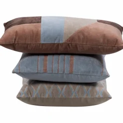 WOOOD Laon kussens velvet naturel/blauw - set van 3