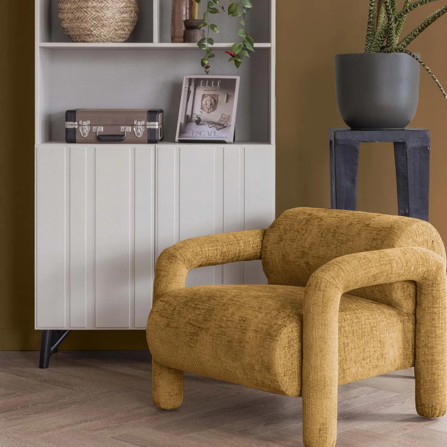 Clearance WOOOD Lenny fauteuil in grove textuur Goud/geel