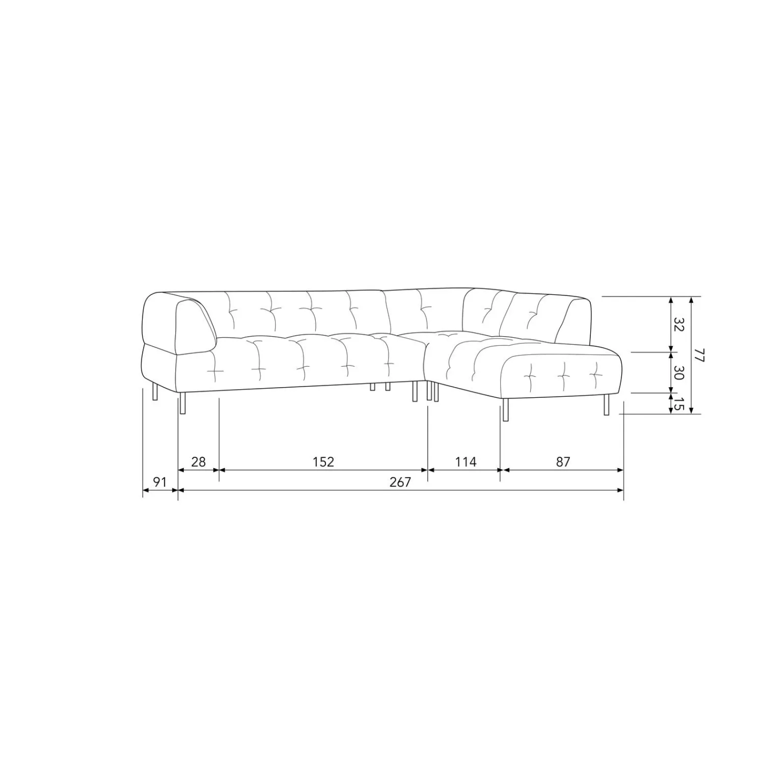 Outlet WOOOD Lloyd hoekbank rechts velvet Zeezout
