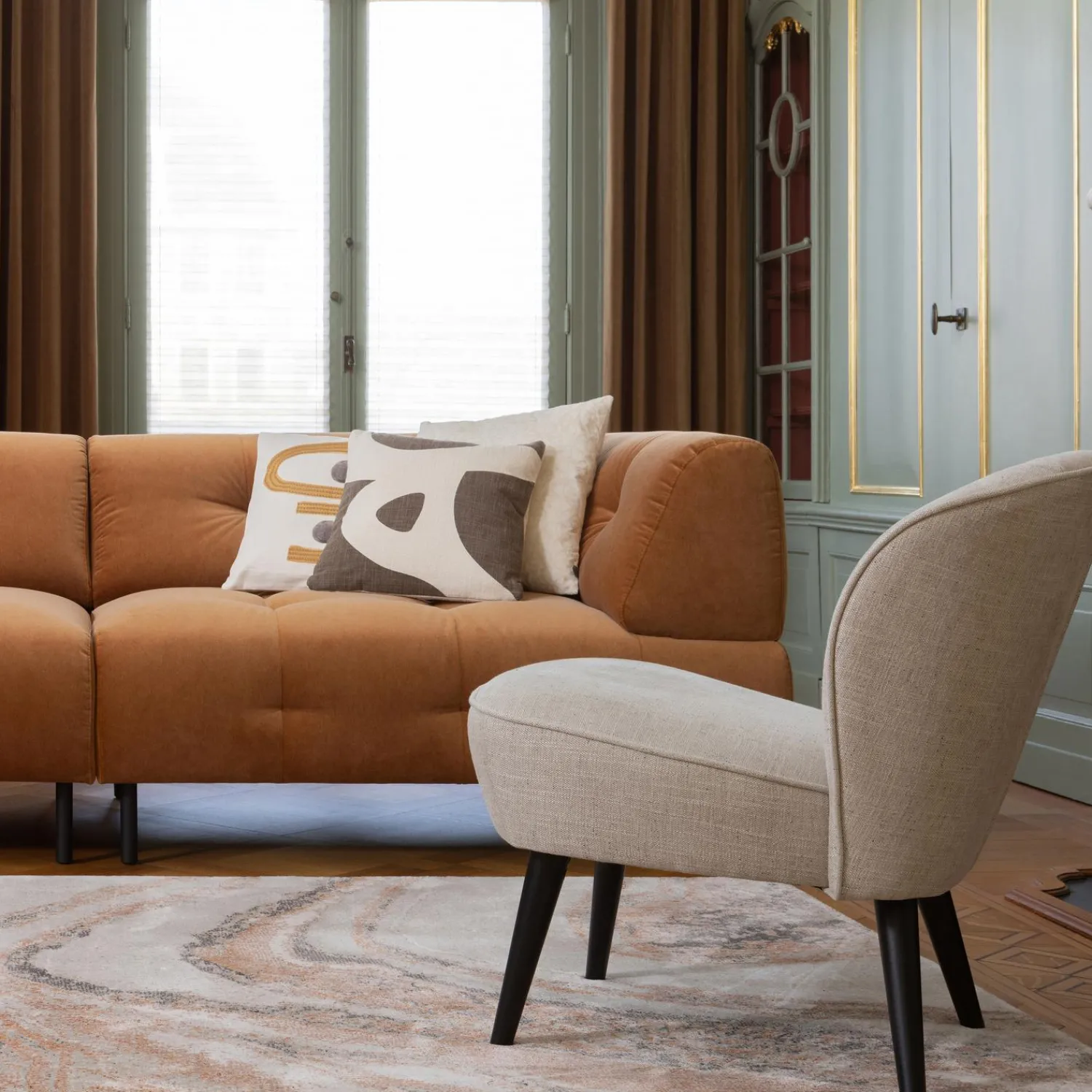 Best WOOOD Lloyd 4-zits bank velvet Kaneel