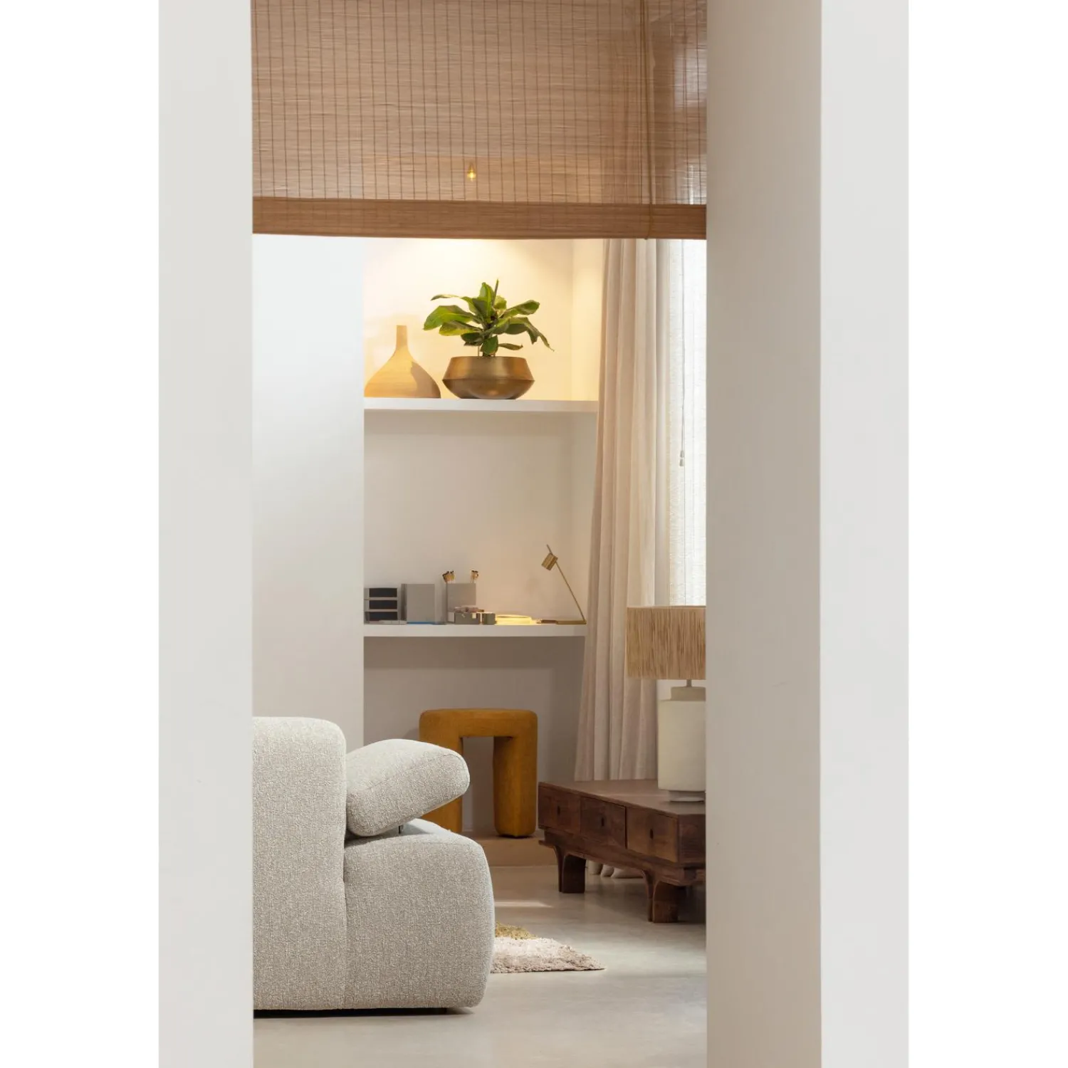 Hot WOOOD Mojo chaise longue element rechts bouclé Beige melange