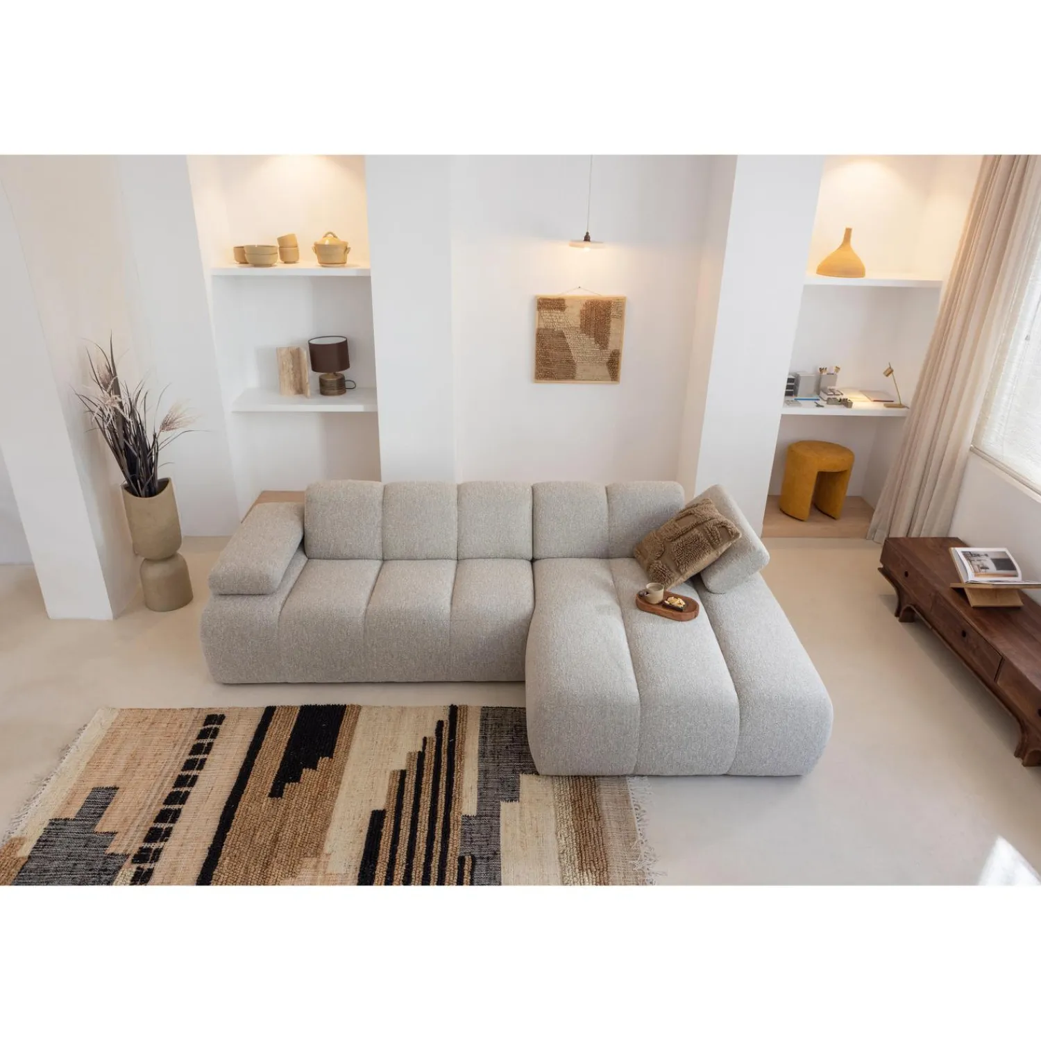 Hot WOOOD Mojo chaise longue element rechts bouclé Beige melange