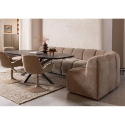 Clearance WOOOD Mojo eetbankje 84 cm met rugleuning ribstof donker zand Donkerzand