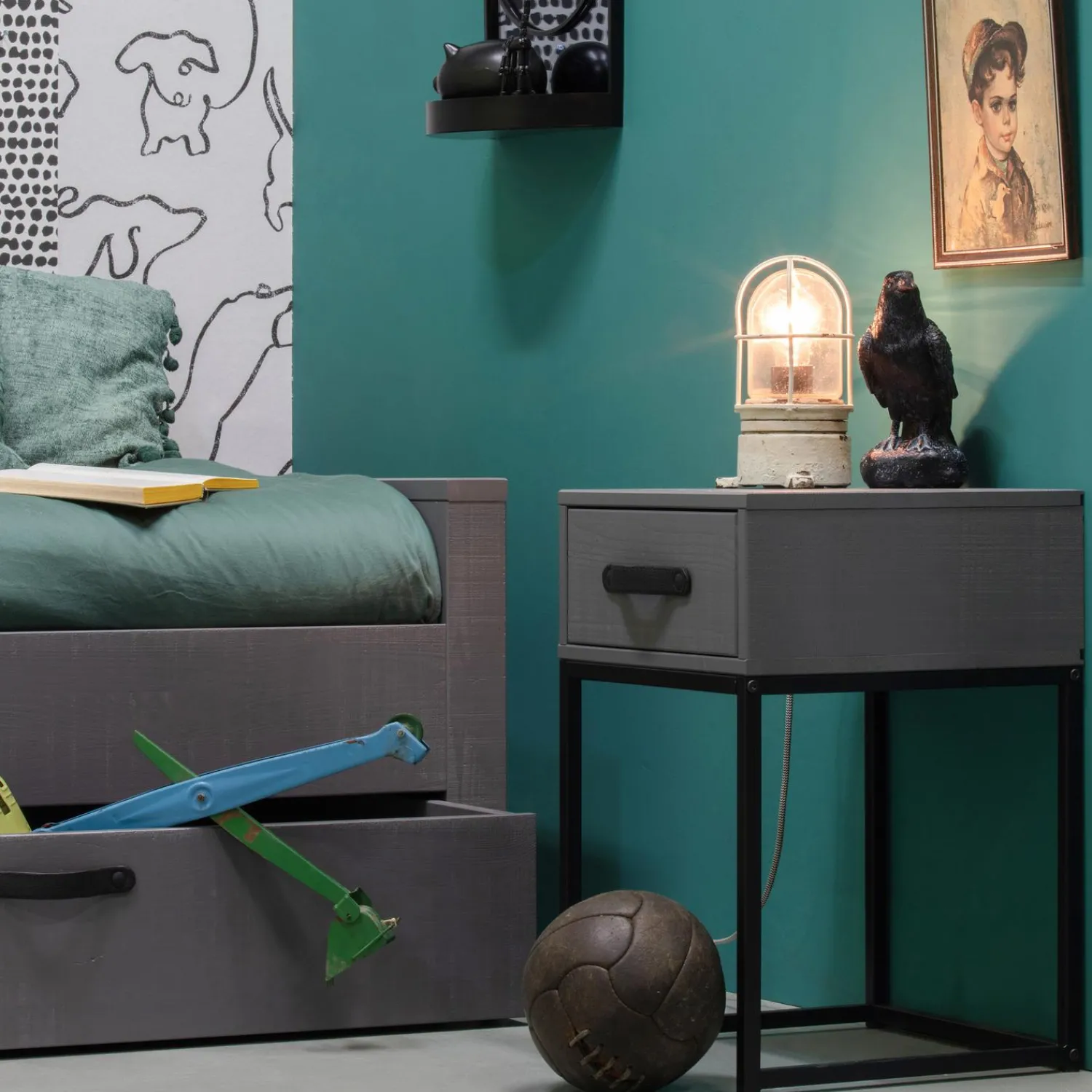 New WOOOD Morris nachtkast grenen leem