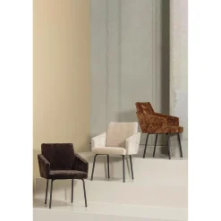 Discount WOOOD Mount eetkamerstoel met armleuning 3D chenille Donkerbruin