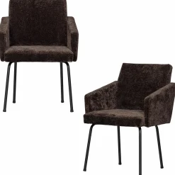 Discount WOOOD Mount eetkamerstoel met armleuning 3D chenille Donkerbruin