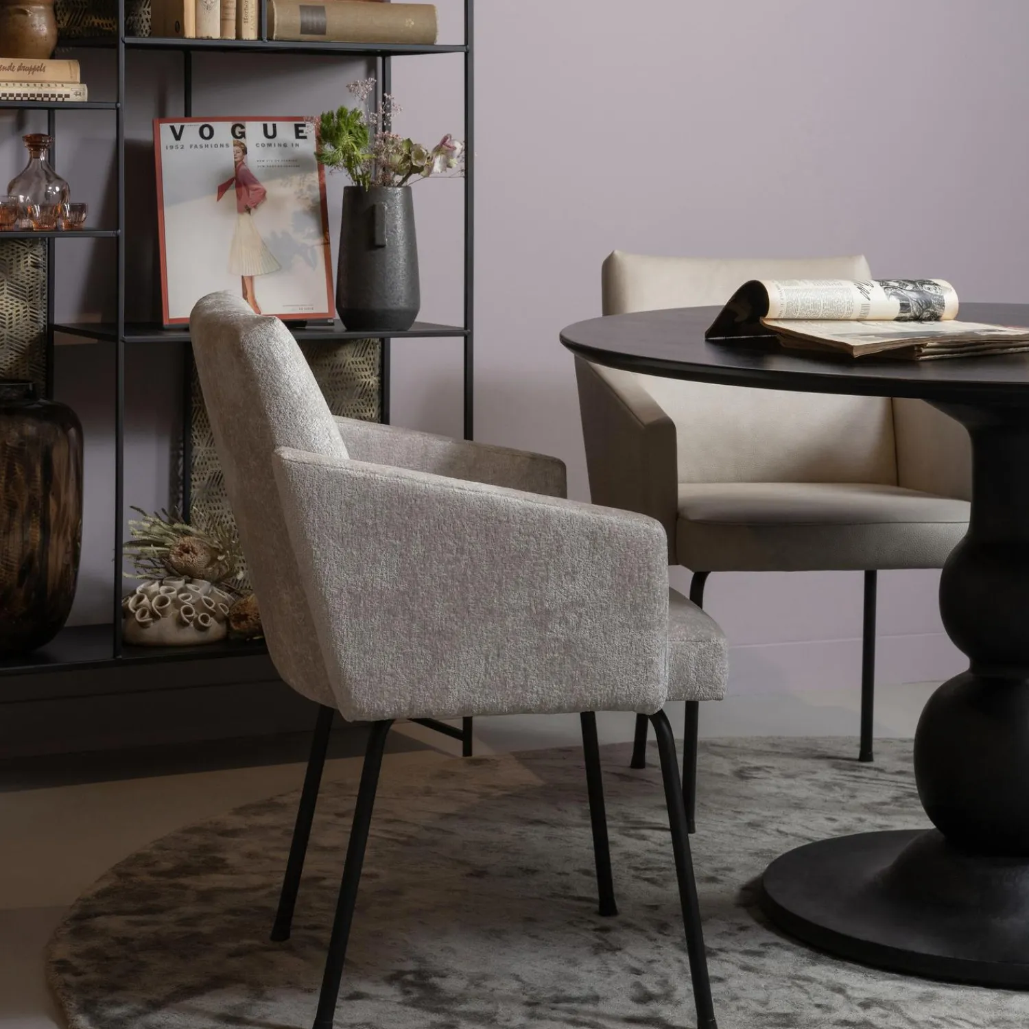 Clearance WOOOD Mount eetkamerstoel met armleuning grof geweven stof Naturel