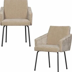 Discount WOOOD Mount eetkamerstoel met armleuning 3D chenille Zand