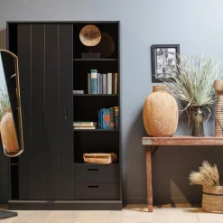 Online WOOOD Move schuifdeurkast grenen matzwart