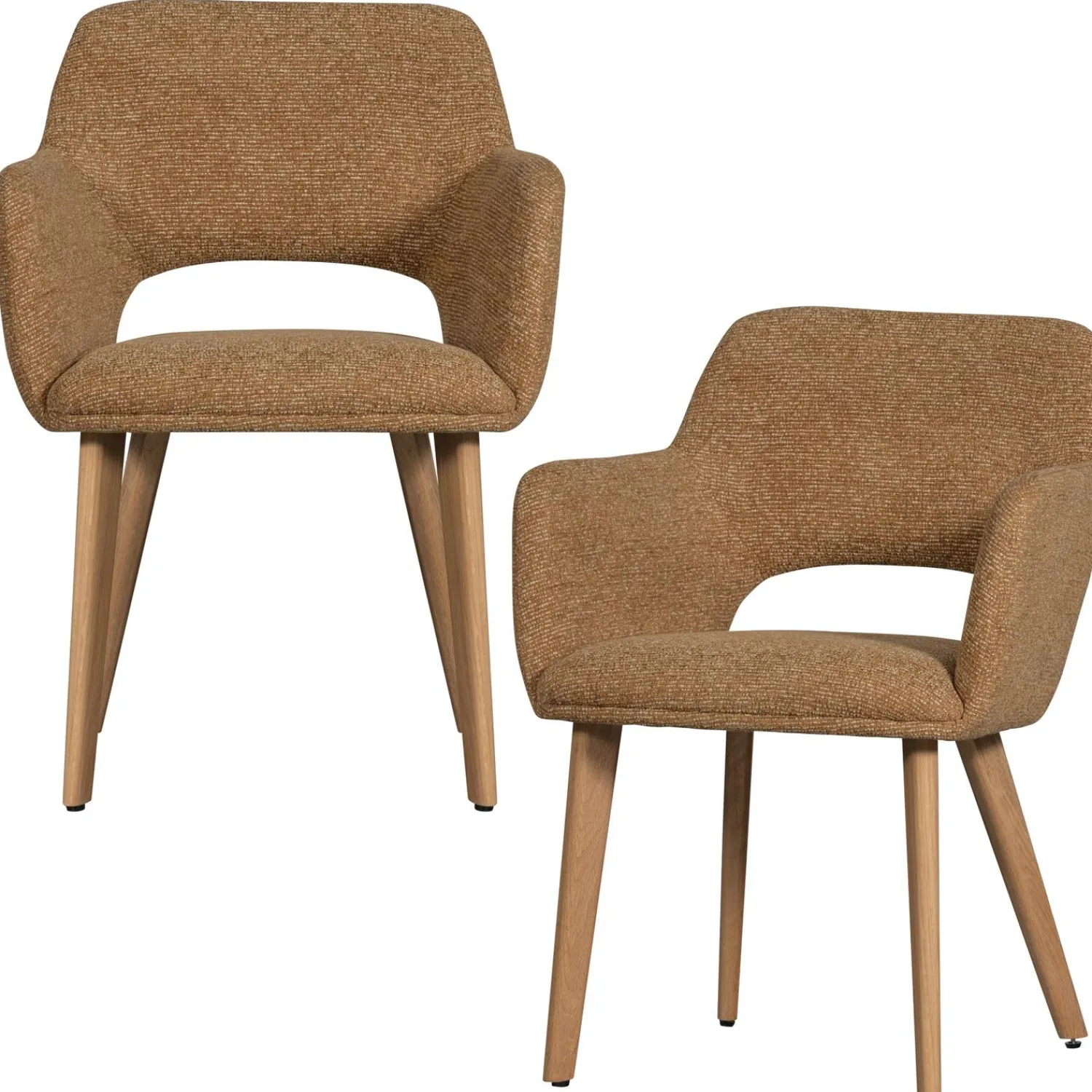 WOOOD Murat eetkamerstoel geel met houten poot naturel Oker