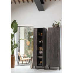 New WOOOD New Gravure hoge kast met lade essen fineer Espresso