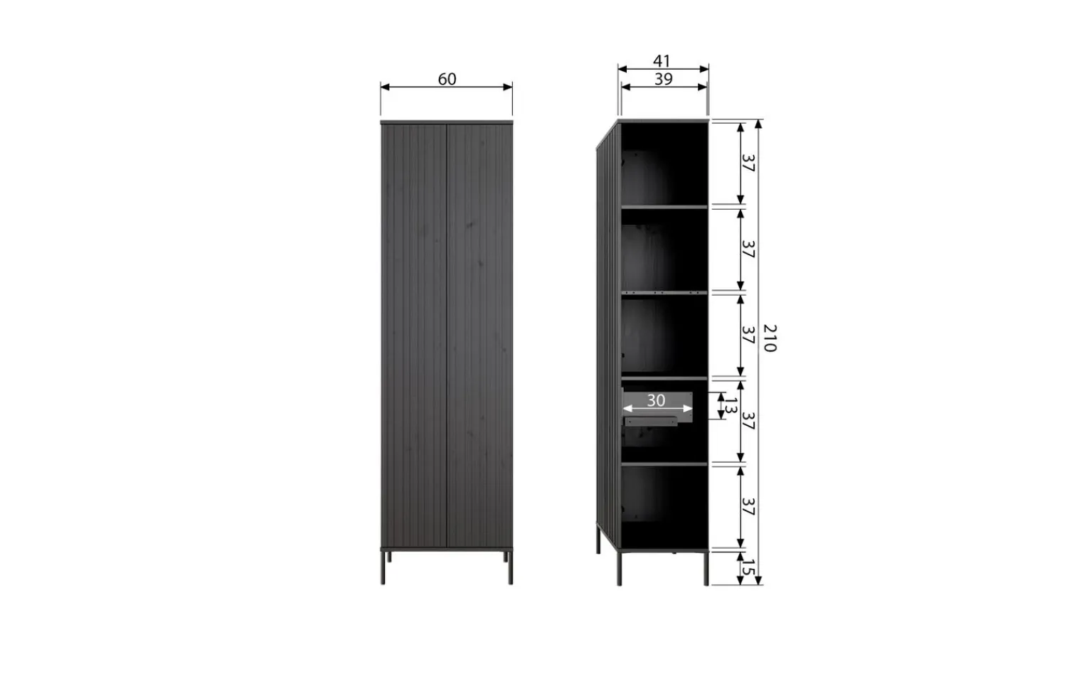 New WOOOD New Gravure hoge kast met lade essen fineer Espresso