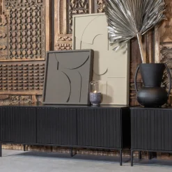 Clearance WOOOD New Gravure tv meubel 150 cm grenen Zwart