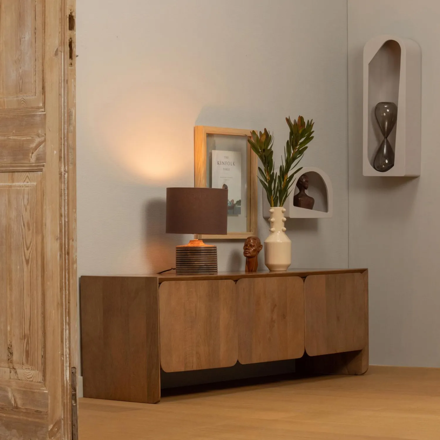 Sale WOOOD Noam wanddeco halfrond hout dust 15x35x24 cm