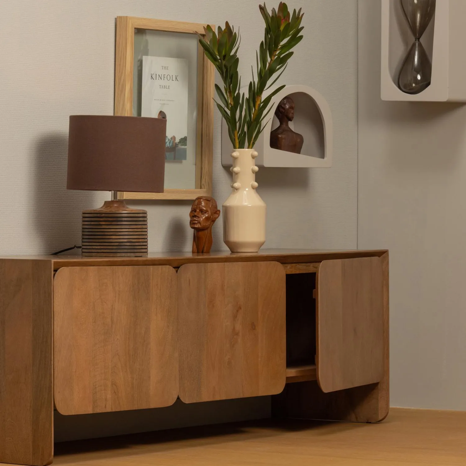 Sale WOOOD Noam wanddeco halfrond hout dust 15x35x24 cm