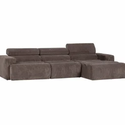Outlet WOOOD Novi chaise longue bank rechts ribstof grijsbruin Grijs/bruin