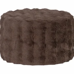 WOOOD Olven poef laag fluffy stof bruin