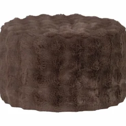 WOOOD Olven poef laag fluffy stof bruin